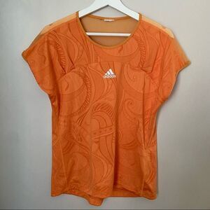 Adidas T-Shirt Top Orange Athletic Workout Athleisure Casual Sheer Climacool